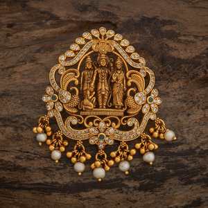 Pendentif en argent de collection culturelle, motif floral, finition or oxydé, sertissage clos de pierre verte - Bijoux pour femme - Product Image 1