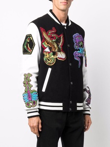 Blouson d'aviateur unisexe à la palangre avec manches en cuir surdimensionné et col montant Varsity Letterman Design pour les sports d'hiver - Product Image 2