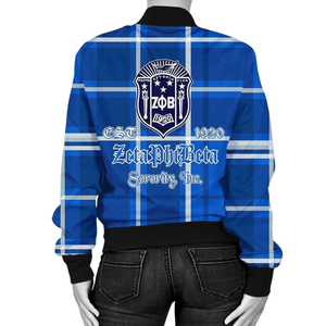 Chaquetas de Satén Zeta Phi Beta para Mujer, Ropa Griega, Hermandad 1920, ZPB, Bordado de Escudo Azul y Blanco, Estilo Universitario Premium - Product Image 2