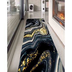 Tapis en marbre noir : reflets dorés, tapis d'appoint moderne, tapis imprimé, tapis en chenille - Product Image 5