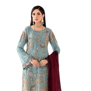 Nuevo trabajo de bordado de Georgette sin costuras pakistaní con colección de trajes Nazmin Dupatta para venta en línea - Product Image 1
