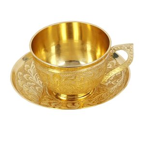 Meilleur fournisseur Tasse à thé en laiton Flower Design avec soucoupe Capacité 200 ml (lot de 1) - Product Image 1