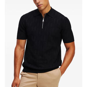 High Quality 100% <b>Viscose</b> <b>Men's</b> Golf for Polo <b>Shirt</b> Knitted Striped Loose Fit Quarter Zip Wholesale Custom Logo Embroidery - Product Image 4