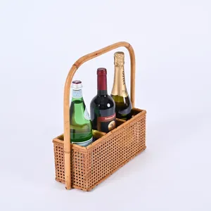 Encantadores soportes para vino de ratán de mediados de siglo Soportes para botellas de estilo francés Soportes para vino de ratán - Product Image 4