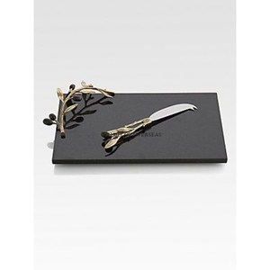 Bandeja de servicio de forma rectangular de mármol negro de la mejor calidad de diseñador de arte creativo moderno con mango y cuchillo únicos chapados en oro de Metal - Product Image 1