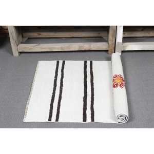 Tapis turc vintage 2,1 x 3,6 pieds, petit tapis, tapis en laine blanc et noir à bordures - Product Image 5