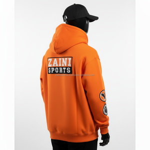 Premium 380GSM algodón polar cremallera Sudadera con capucha suave tela cálida Color naranja logotipo personalizado bordado Zip Basics Sudadera con capucha - Product Image 4