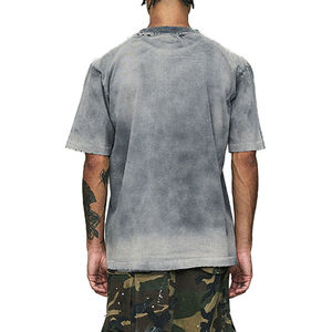 2025 Top en línea al por mayor Acid Wash Distressed T-shirt Hombres Faded Effect Manga corta Cuello redondo Recortada Boxy T Shirt Hombres - Product Image 4