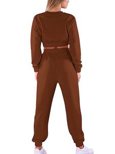 Ensemble de survêtement 2 pièces en molleton de coton pour femme, comprenant un haut court et un haut long à capuche, vente en gros, survêtements de jogging vierges personnalisables - Product Image 3