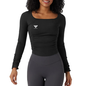 Haut de yoga à manches longues pour femmes, vêtements de sport respirants avec t-shirt de sport exposé pour femmes et avec soutien-gorge, taille plus - Product Image 1