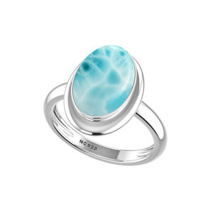 Bague en argent sterling 925, finition haute qualité, sertie de pierres de larimar taillées en cabochon, formes variées, classique, tendance, pour mariage, fête, mode - Product Image 1
