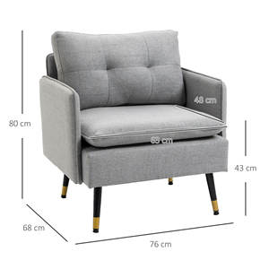 HOMCOM-Sillón moderno de tela con asiento acolchado y patas de acero, 76x68x80 cm, gris - Product Image 3