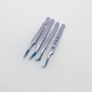 Pinzas de pestañas de acero inoxidable con logotipo personalizado, pinzas de punta de Plasma azul con recubrimiento en polvo de brillo plateado púrpura Lite - Product Image 4