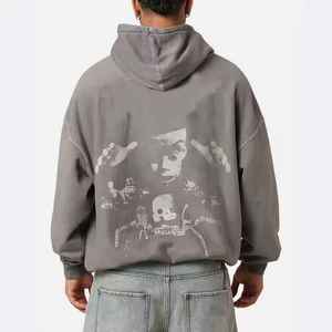 เสื้อมีฮู้ดสวมหัวโอเวอร์ไซส์สำหรับผู้ชายสไตล์สตรีทแบบกำหนดเองได้2025ด้านหน้าฤดูใบไม้ผลิฤดูใบไม้ร่วงลายตามสั่งขายส่ง - Product Image 3