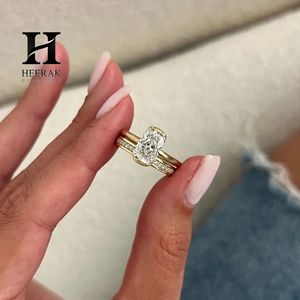 Conjunto de Anillos de Boda Radiantes y Alargados de Moda, 2 Piezas, Entrecruzados, Lisos, de Oro, 10K 14K, Joyería de Oro - Product Image 3