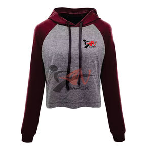 Sudadera con capucha recortada informal de dos colores para mujer de alta calidad Sudadera DE MATERIAL PERSONALIZADO con impresión de logotipo personalizado - Product Image 1