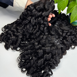 Extensiones de Cabello Humano Natural Rizado y Voluminoso de Camboya, Doble Trama, Color Negro Natural, Textura Suave, para Uso en Salón - Product Image 2