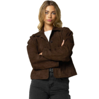 Veste en cuir suédé de haute qualité pour femmes en peau de mouton véritable, imperméable, tricotée, manteau d'hiver à manches longues