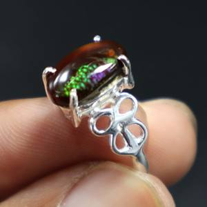 Anillo de ágata de fuego mexicano Natural de Plata de Ley 925, anillo de boda y fiesta de piedras preciosas de cabujón liso - Product Image 4