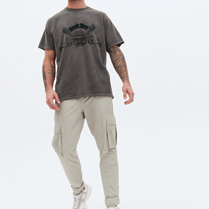 Coupe personnalisée coudre tricoté 100% coton t-shirt impression graphique lourd blanchi à l'acide lavé Vintage grande taille hommes coupe régulière - Product Image 3