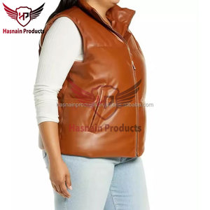 Venta al por mayor de alta calidad de las mujeres de la moda de invierno elegante sin mangas acolchado Chaleco de cuero genuino prendas de vestir exteriores con estilo - Product Image 2