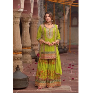 Designer traditionnel lourd Chinon femmes Kurta Sharara avec Dupatta indien et pakistanais tenue de mariage robe-vente en gros Surat - Product Image 1