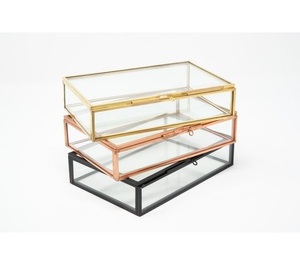 Modern Rectangle Glass <b>Storage</b> Box Trinket Jewelry Organizer Glass Box with Hinged Lid Tabletop Decorative Box for Office Box - Product Image 6