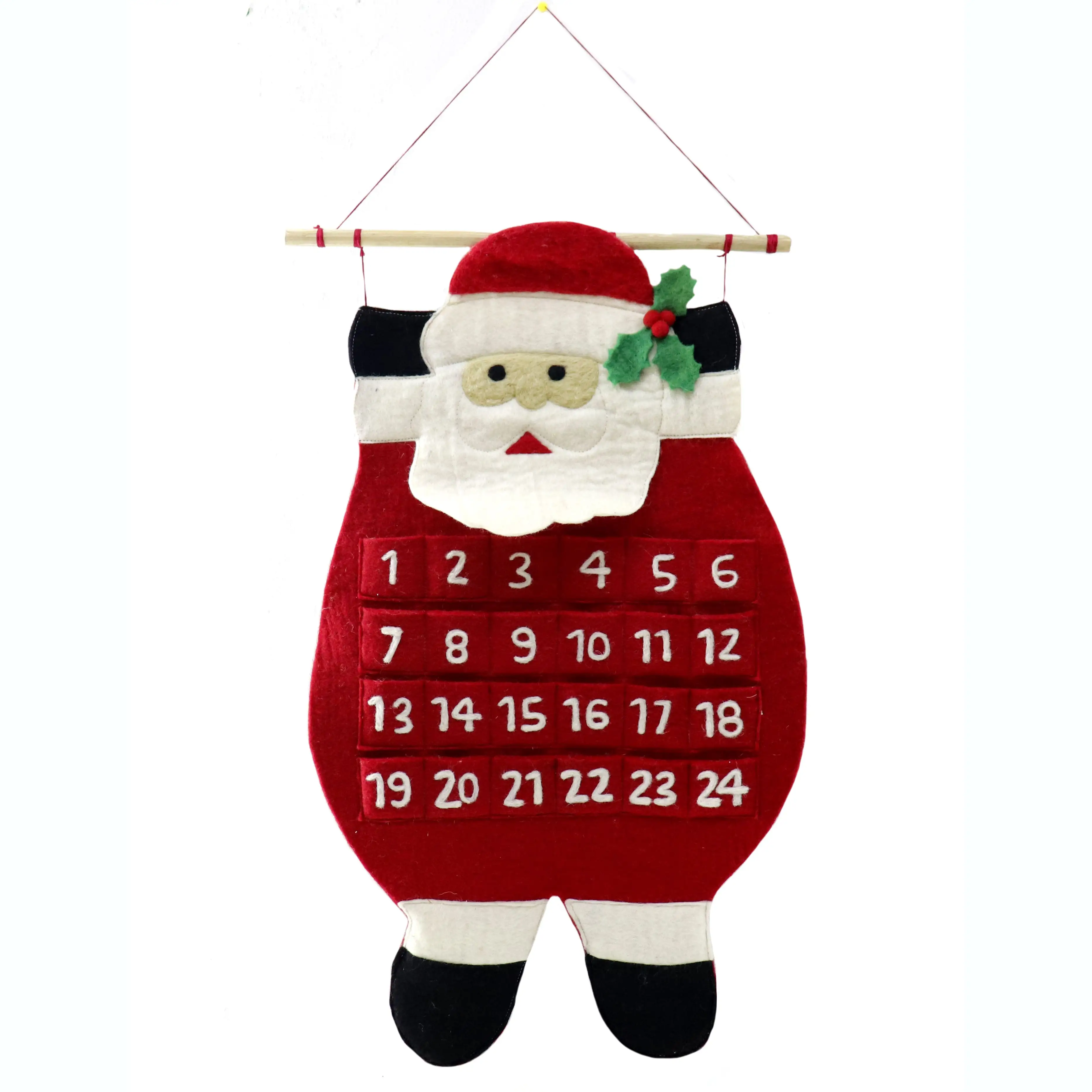 Calendario de Adviento de Navidad de Reno de Papá Noel suave de algodón personalizado colgante al por mayor de nuevo diseño con bolsillo