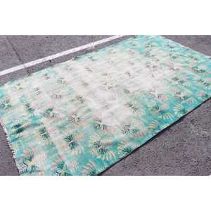 พรมวินเทจขนาด 3.8x7.6 ฟุต, พรมตุรกี, พรมขนสัตว์เปอร์เซียสีเขียว - Product Image 4