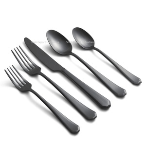 Juego de cubiertos de lujo con mango real, acabado de acero inoxidable negro mate para el hogar y la boda, juego de cubiertos - Product Image 1