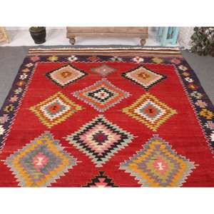 Alfombra de 6.46x10 pies, Alfombra Turca Vintage, Alfombra de Lana con Puntos Rojos y Morados - Product Image 3