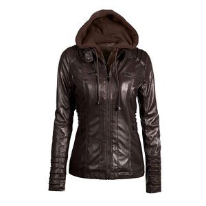 Chaqueta de Moto de cuero PU para mujer de talla grande con capucha Punk moda prendas de vestir exteriores 7XL disponible - Product Image 2