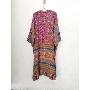 Kimono de seda Vintage bohemio Hippie Sari para mujer, ropa de playa Sexy, camisón térmico informal para verano - Product Image 6