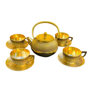 ชุดน้ำชาทองเหลืองแท้สไตล์วินเทจ พร้อมลวดลายสลักและขัดเงา สำหรับใช้ในบ้าน ร้านอาหาร และโรงแรม ชุดกาแฟโลหะ - Product Image 1