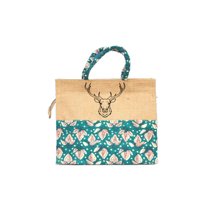 Eco-Friendly Jute Tote <b>Handbag</b> with Dual Cotton Printing <b>Handle</b> Top Zipper and Best Inner Zipper Pocket Linin Tape Linin - Product Image 1