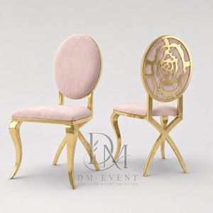 Chaise de réception de mariage en acier inoxydable doré à dossier découpé géométrique avec revêtement rose pour salles de banquet – Vente en gros de sièges - Product Image 3
