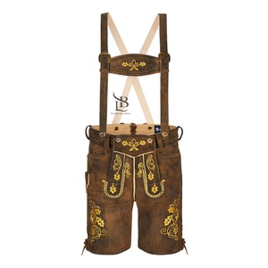 Lederhosen Bávaros de Alta Calidad para Hombre, Cortos, de Cuero Genuino de Vaca, Gamuza, Bordados, con Bolsillos Laterales y Traseros, Talla Mediana a Grande - Product Image 1