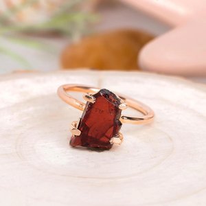 Raw <b>Garnet</b> Gemstone <b>Ring</b> 925 Sterling Silver Gold Plated | Rough <b>Garnet</b> Crystal <b>Ring</b> Wholesale Jewelry - Product Image 4