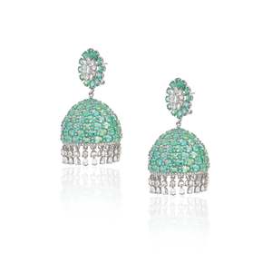 <b>Emerald</b> Swirl Diamond Jhumka <b>Earrings</b> - Product Image 4