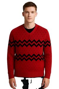 Pulls pour hommes en tricot zigzag à col en V personnalisés en gros |   Pull chaud de mode d'hiver |   Pull en polyester/coton solide avec doublure en coton - Product Image 3