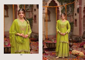 Costume indien pakistanais traditionnel pour femmes, Kurta/Kurti Sharara Dupatta, en soie chinon lourde, avec des sequins, look tendance - Product Image 4