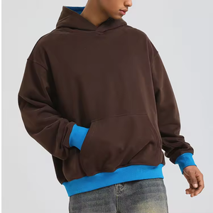 Venta al por mayor logotipo personalizado de lana gruesa sudaderas con capucha de gran tamaño de peso pesado acanalado puños dobladillo contraste ropa de calle para la impresión digital de invierno - Product Image 1