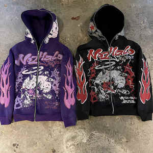 OEM Custom DTG Print All Full Zip Up Hoodie Hiver Surdimensionné 500GSM Heavy Weight French Terry Hoodie - Product Image 5