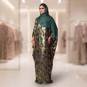 Ensemble Maqbal Dirac gris et blanc de qualité supérieure - Robe somalienne traditionnelle élégante avec des paillettes scintillantes et un châle assorti - Product Image 4