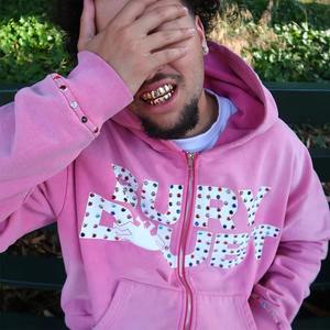 Sweat à capuche complet avec strass pour hommes, délavé à l'acide et fermeture éclair surdimensionnée, sweat à capuche personnalisé avec strass - Product Image 6