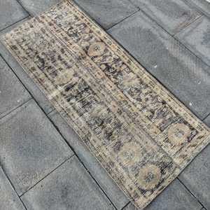 Alfombra Turca de 1.7x4.1 pies, Alfombra Pequeña Vintage, Alfombra Ikat Azul Marrón - Product Image 4