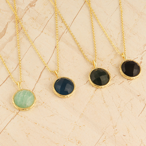 Natural round amazonite pendant necklace textured designer pendant necklace anti tarnish 18k gold plating fashion <b>jewelry</b> - Product Image 3