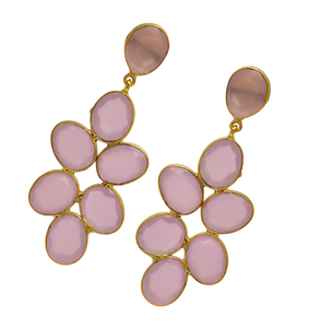 Pendientes de tuerca chapados en oro de Plata de Ley 925 con piedras preciosas de Calcedonia Rosa facetada, pendiente de moda para boda, regalo, fiesta. - Product Image 4