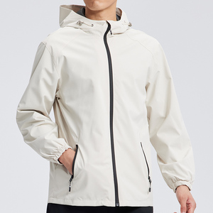 Veste coupe-vent 100% polyester enduite pour homme, imperméable, respirante, col montant, à capuche, fermeture éclair, veste de sport - Product Image 4
