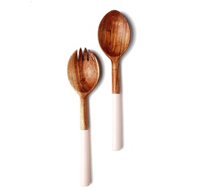 Juego de Servidores de Ensalada de Resina y Madera Verde, Juego de Servidores de Ensalada de Madera Natural con 2 Espátulas, Utensilios Hechos a Mano Sostenibles - Product Image 2